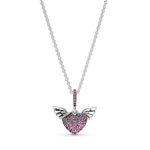 Pandora Pave Heart Angel Wings Necklace