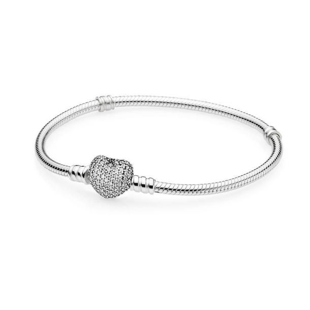 Pavé Heart Bracelet with Cubic Zirconia, Sterling silver