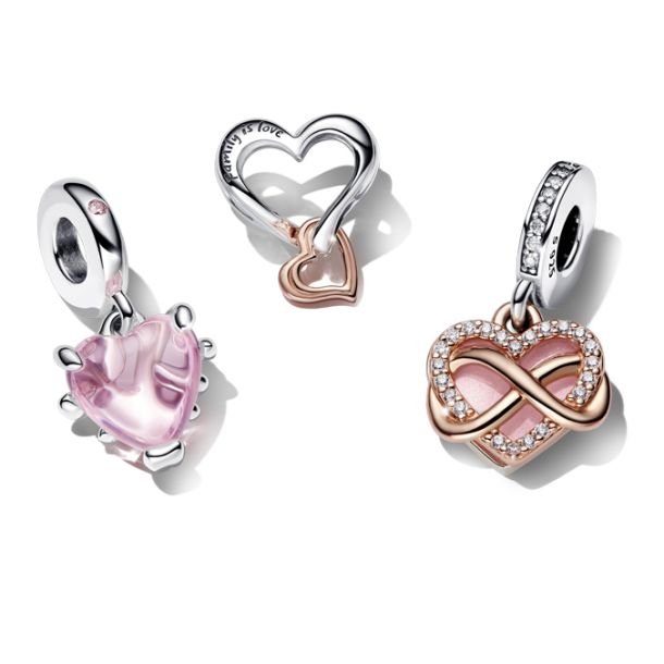 Pink Family Tree & Heart Dangle Charm