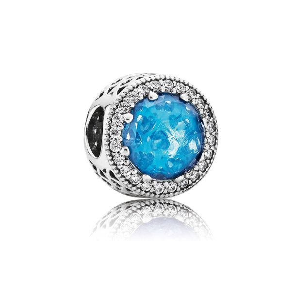 Pandora Radiant Hearts Charm Sky Blue Crystal Clear Cubic Zirconia