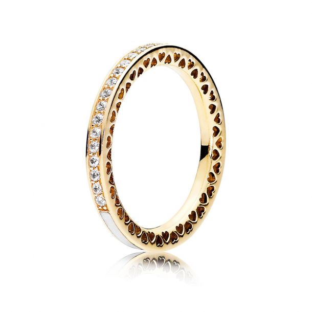 Pandora Gold Radiant Hearts of Pandora Ring Silver Enamel and Clear Cubic Zirconia