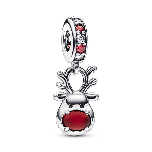 Pandora Red Nose Reindeer Murano Dangle Charm REEDS Jewelers