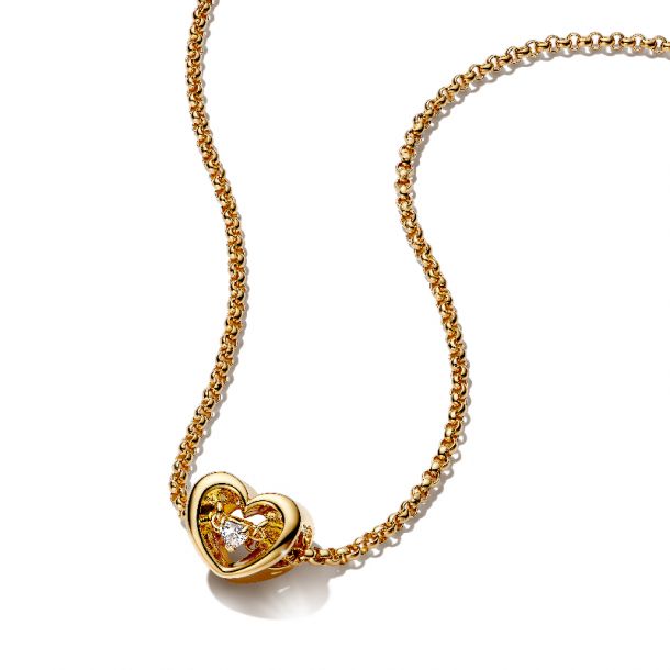 Pandora Rolo Chain Necklace and Radiant Heart Charm Set 23.6 Inches