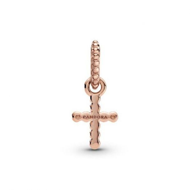 Pandora Beaded Cross Dangle Charm Rose Gold Plated