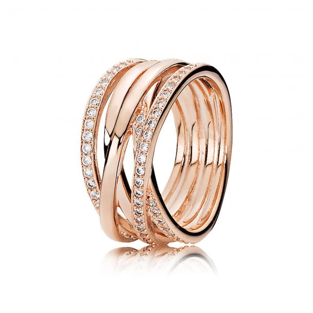 Pandora Entwined Ring Clear CZ Rose Gold Plated Size 8.5