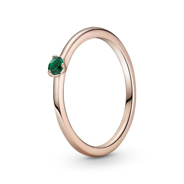 Pandora Green Solitaire Ring Rose Gold Plated
