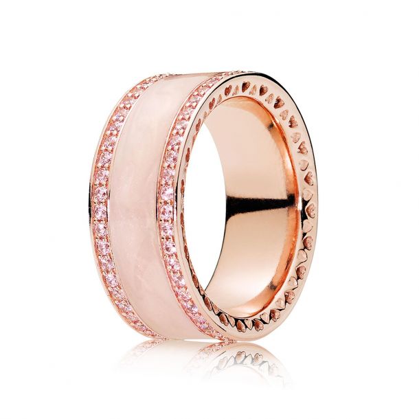 Intiem Compatibel met Garderobe Pandora Rose™ Hearts of Pandora Ring, Cream Enamel & Pink Cubic Zirconia -  Size 8.5 | REEDS Jewelers