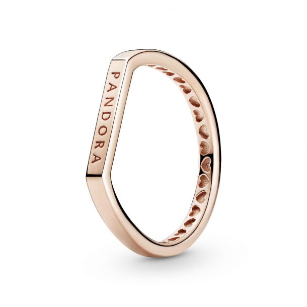 Pandora Logo Bar Stacking Ring Rose Gold Plated Size 7