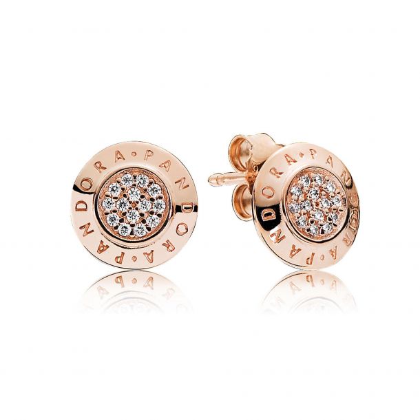 Pandora Signature Stud Earrings Clear CZ Rose Gold Plated