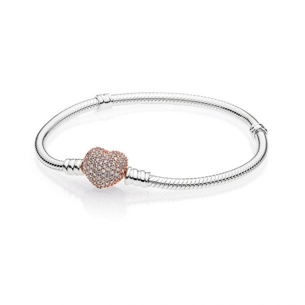 PANDORA SILVER CHARM BRACELET WITH WHITE CZ PAVE HEART MOM FAMILY