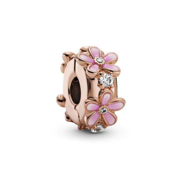 Pandora Pink Daisy Spacer Clip Charm Rose Gold Plated