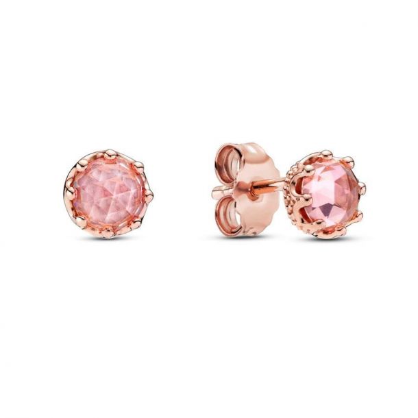 Pandora Pink Sparkling Crown Stud Earrings Rose Gold Plated REEDS Jewelers