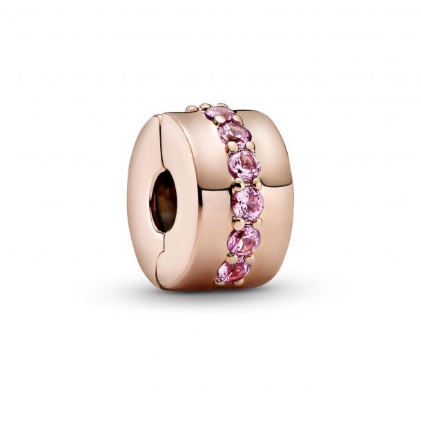 Pandora Pink Sparkling Row Clip Charm Rose Gold Plated