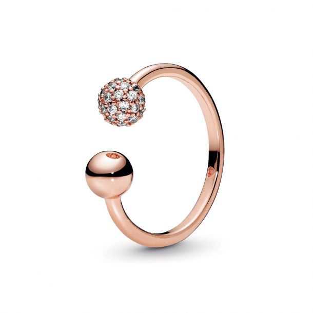Pandora Polished Pav Bead Open Ring Rose Gold Plated REEDS