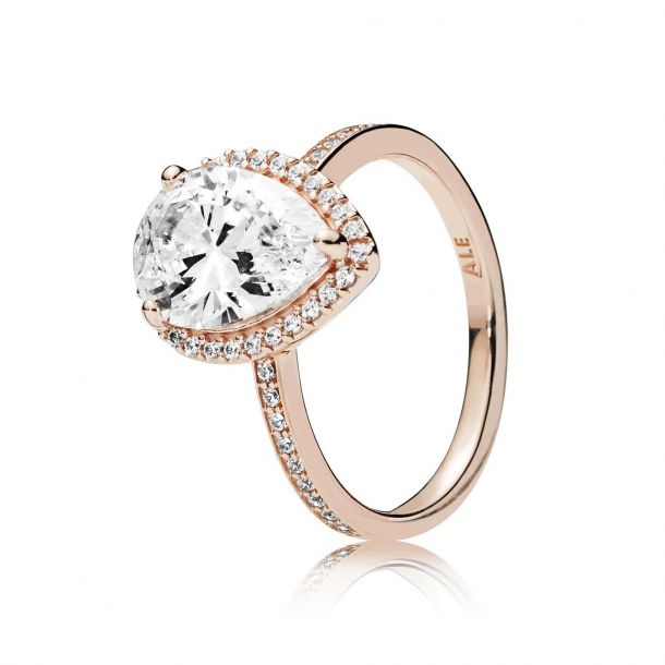 Pandora Radiant Teardrop Ring, Clear Cubic Zirconia, Rose Gold-Plated