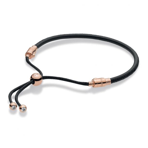 Pandora Sliding Leather Bracelet Rose Gold Plated REEDS Jewelers
