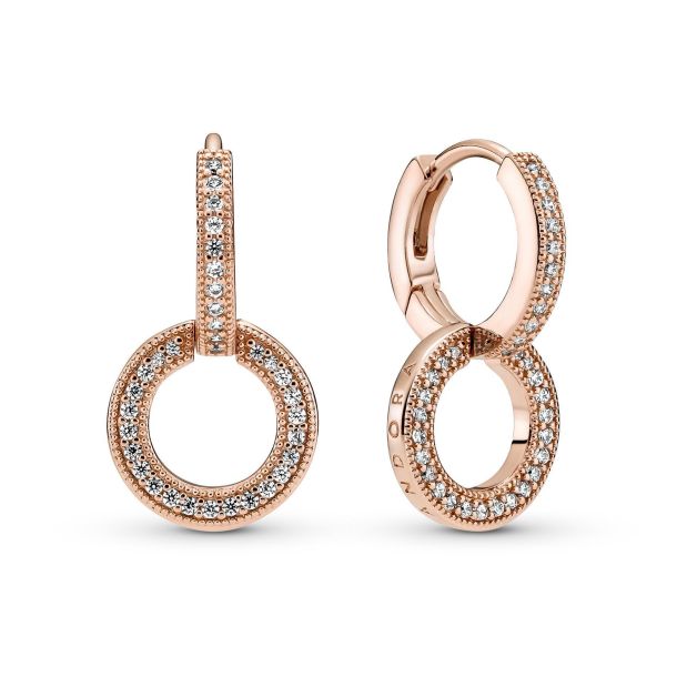 Pandora Sparkling Double Hoop Earrings Rose Gold Plated REEDS Jewelers