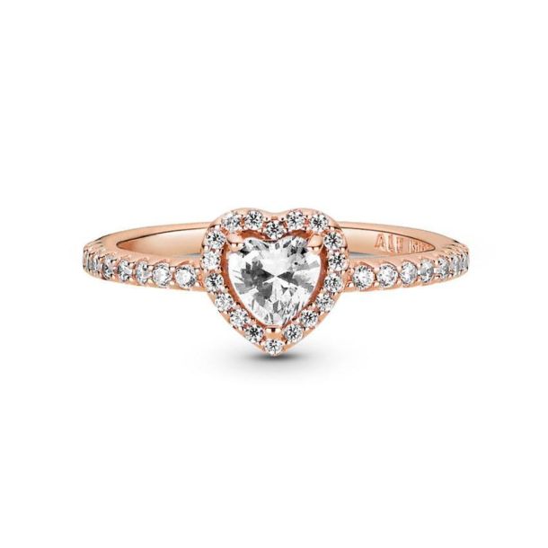 Sparkling Elevated Heart Ring, Rose gold plated