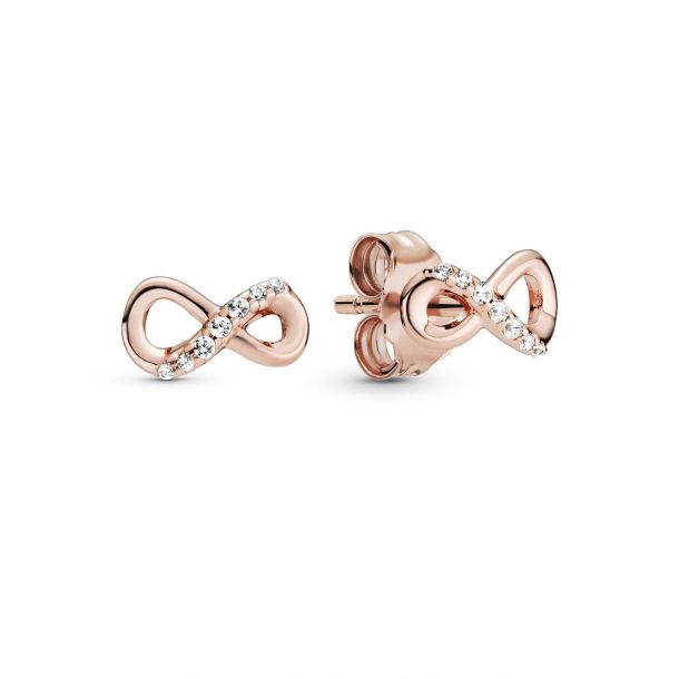 Pandora Sparkling Infinity Stud Earrings Rose Gold Plated