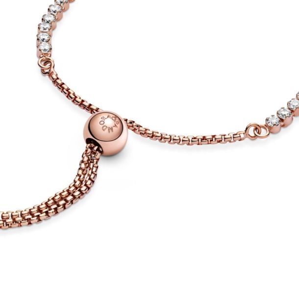 Pandora Sparkling Slider Tennis Bolo Bracelet, Rose Gold-Plated, 9 in