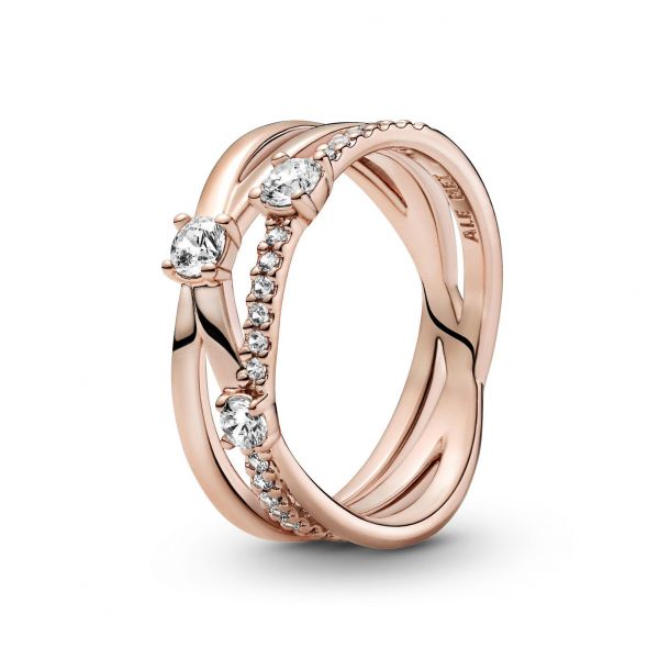 Pandora Sparkling Triple Band Ring Rose Gold Plated REEDS Jewelers