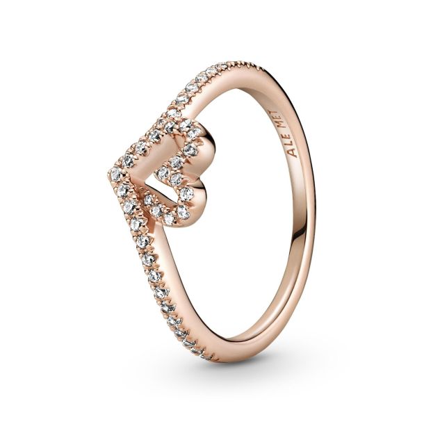 Pandora Sparkling Wishbone Heart Ring, Rose Gold-Plated | REEDS Jewelers