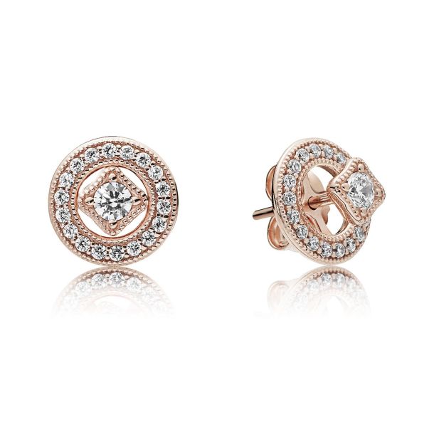 Pandora Vintage Allure Earrings Clear Cubic Zirconia Rose Gold Plated REEDS Jewelers