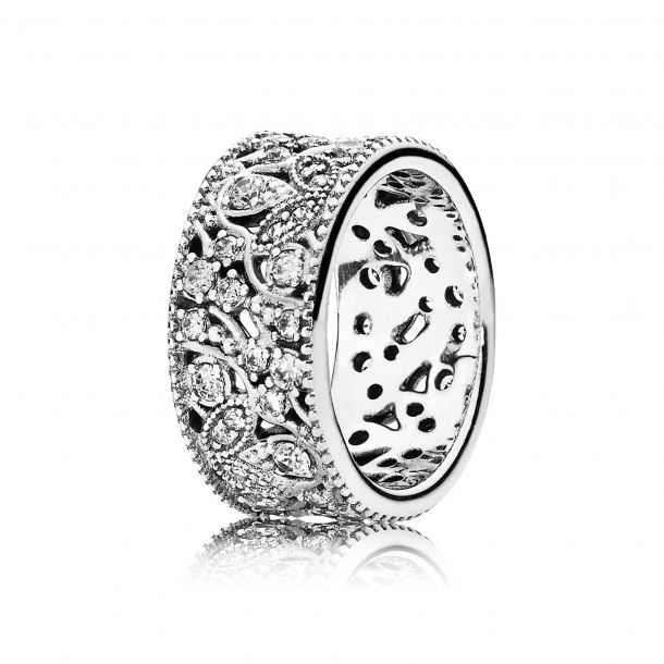 PANDORA Shimmering Leaves Ring Clear Cubic Zirconia Ring Size 9