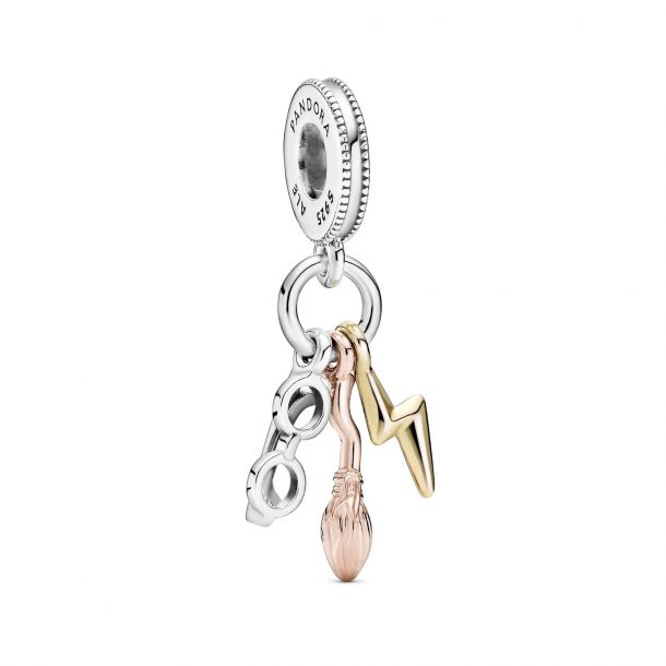 Pandora Harry Potter Glasses Nimbus 2000 Lightning Bolt Dangle Charm Gold Plated
