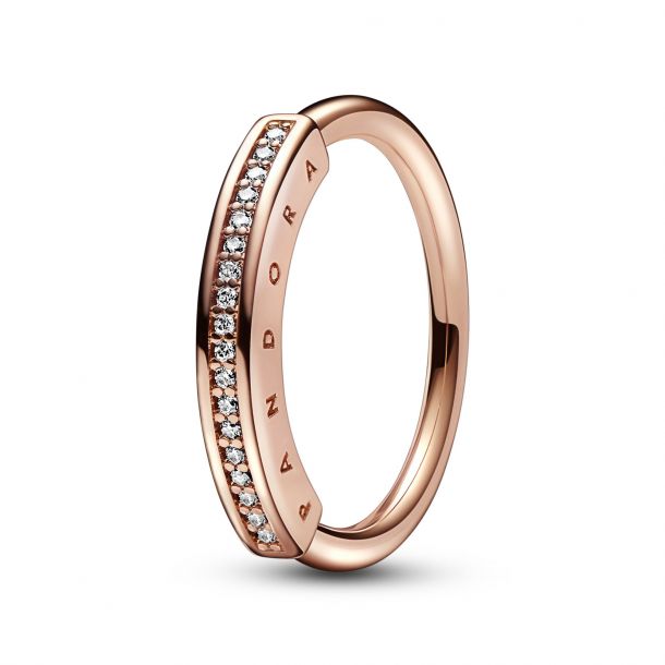 Pandora Signature I D Pave Ring Rose Gold Plated