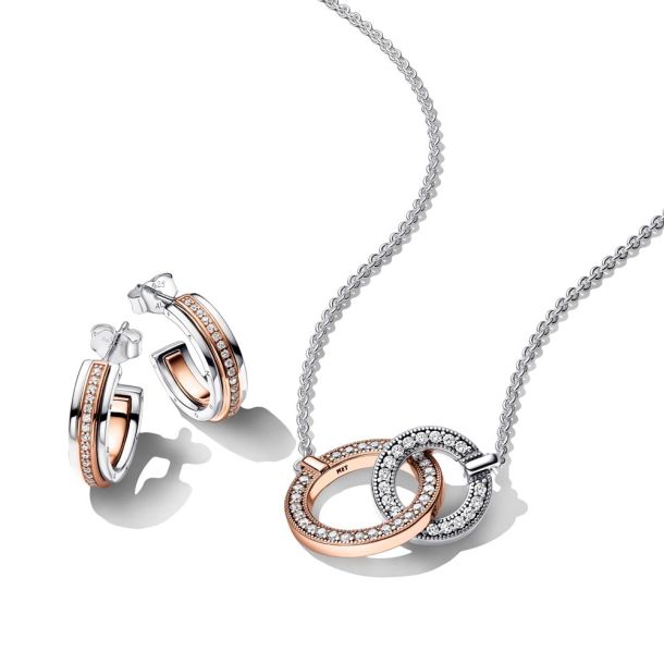 Pandora rose gold necklace and earring set discount
