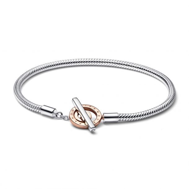 Krachtcel salade pedaal Pandora Signature Two-Tone Logo T-Bar Snake Chain Bracelet | Rose  Gold-Plated | REEDS Jewelers