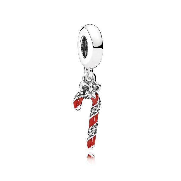 Pandora Sparkling Candy Cane Dangle Charm Berry Red Enamel Clear Cubic Zirconia