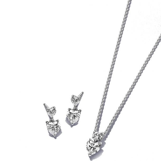 Stevenson Champagne Mening Pandora Sparkling Double Heart Jewelry Gift Set | REEDS Jewelers