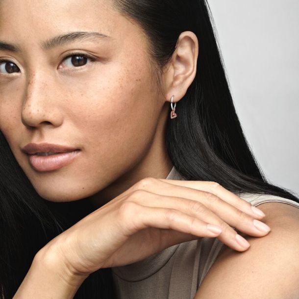 Pandora Sparkling Freehand Heart Hoop Earrings, Rose Gold-Plated