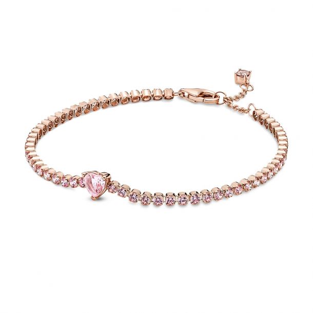 irony Assassin Souvenir Pandora Sparkling Heart Tennis Bracelet, Rose Gold-Plated | REEDS Jewelers