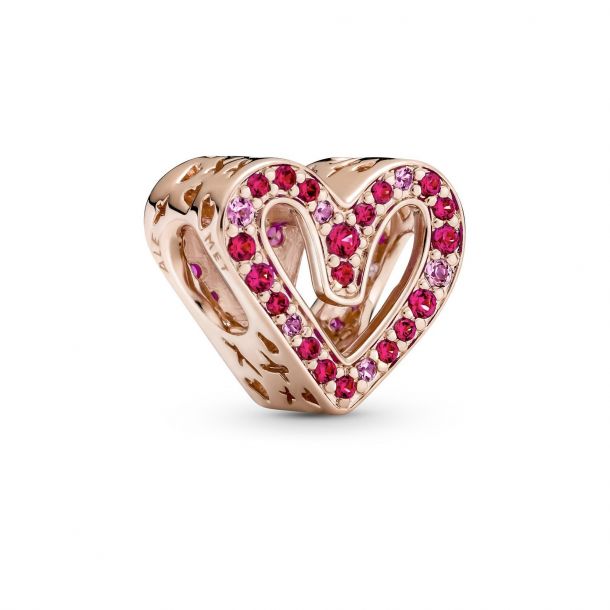 Pandora Sparkling Ruby Red Pink Freehand Heart Charm Rose Gold Plated