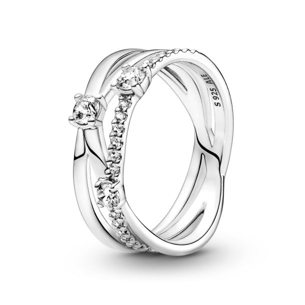 Pandora Signature Logo & Pavé Double Band Ring, Sterling silver