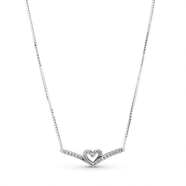 Pandora Sparkling Wishbone Heart Collier Necklace REEDS Jewelers