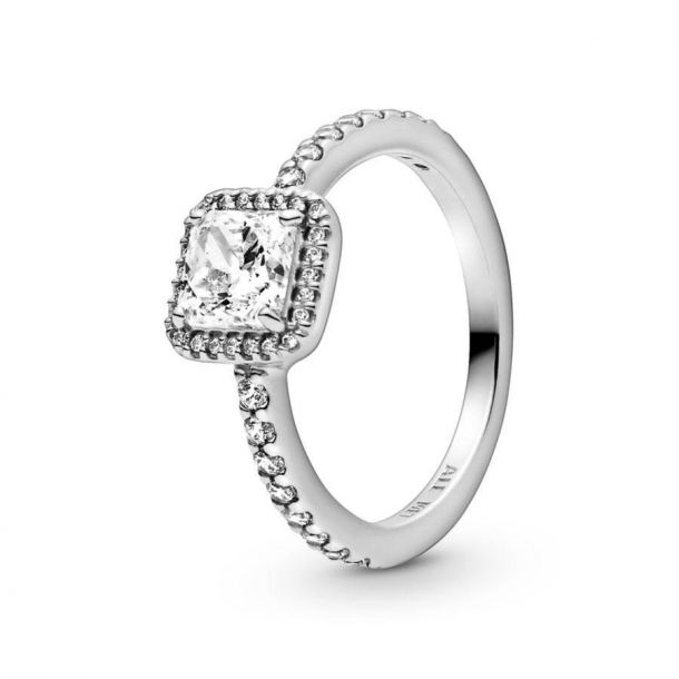 Rectangular Sparkling Halo Ring