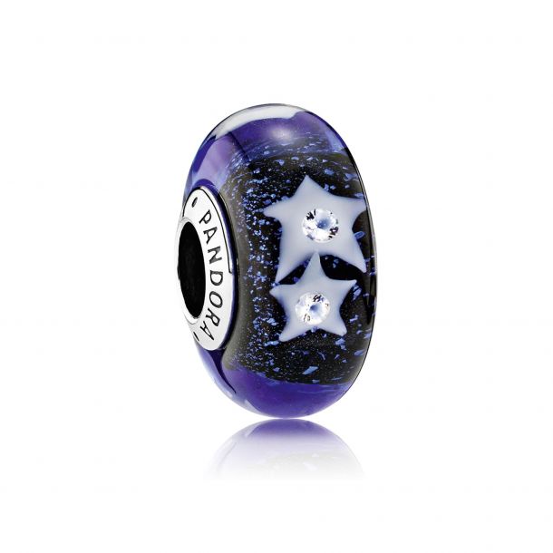 PANDORA Starry Night Sky Murano Glass Charm Clear Cubic Zirconia