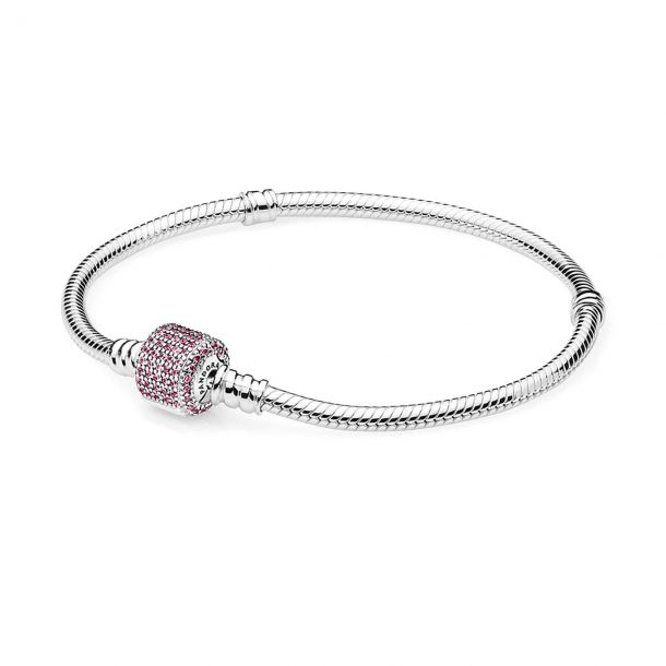 PANDORA Sterling Silver Bracelet with Signature Clasp Fancy Pink Cubic Zirconia