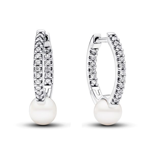 Pandora Treated Freshwater Cultured Pearl Pav Hoop Earrings REEDS Pandora Treated Freshwater Cultured Pearl Pav Hoop Earrings REEDS