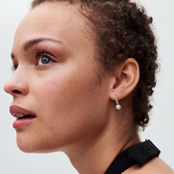 Pandora pearl hoops hot sale