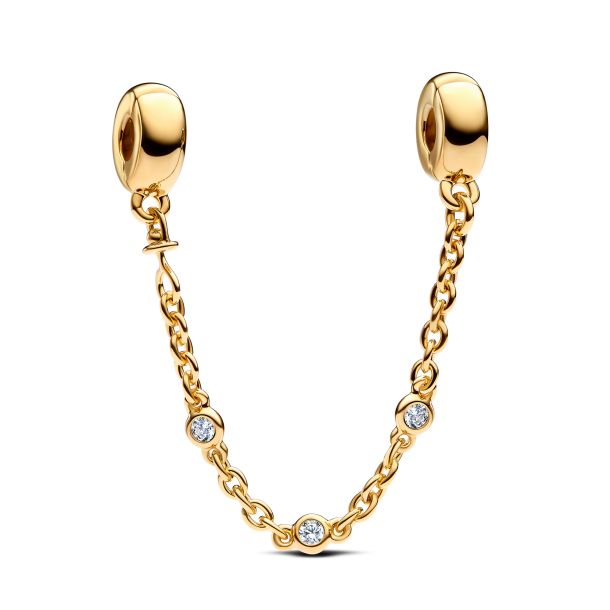 Pandora Triple Clear Stone Gold Plated Safety Chain