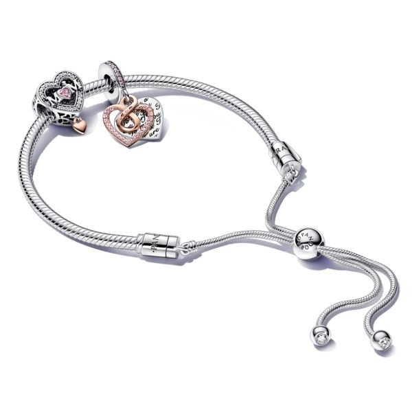 Pandora Two Tone Infinity Heart and Mom Charm Bracelet Set