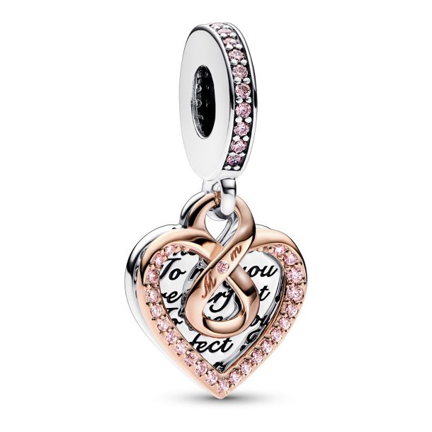 Pandora Two Tone Infinity Heart Double Dangle Charm Rose Gold Plated REEDS Jewelers