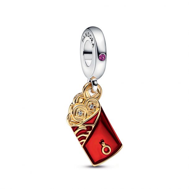 two Oar Tell Pandora Two-Tone Red Envelope Dangle Charm | Gold-Plated | REEDS Jewelers