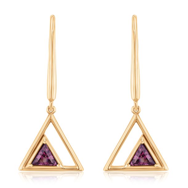 Papyrus Rhodolite Yellow Gold Triangle Drop Earrings REEDS