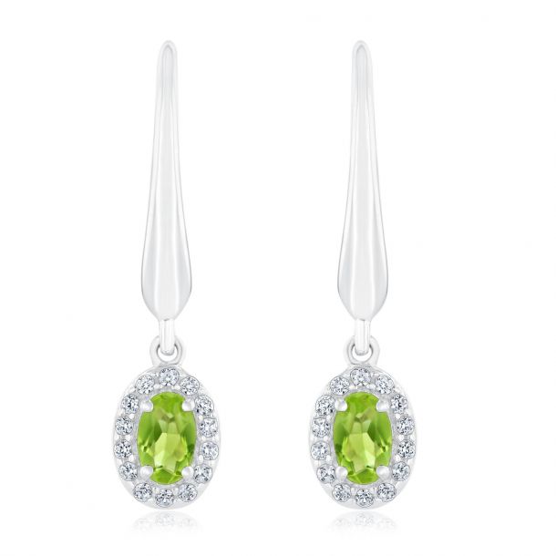 Peridot and Created White Sapphire Sterling Silver Leverback Earrings ...